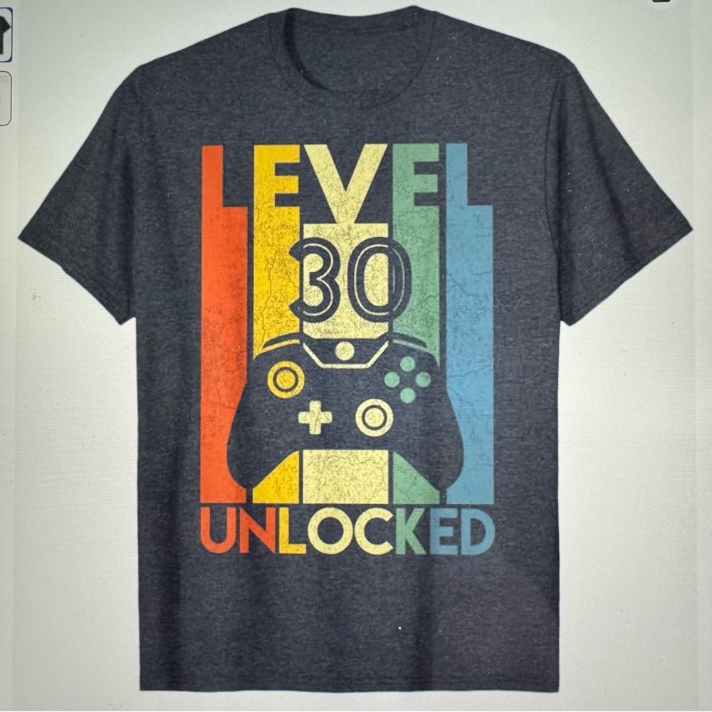 Level 30 Unlocked Shirt NWT 30th Birthday T-Shirt Size XL Heather Blue